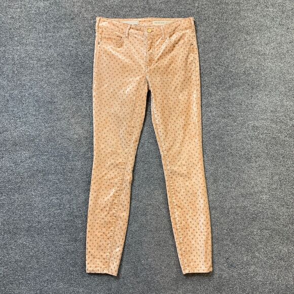 Pilcro And The Letterpress Pants Women 26 Apricot High Rise Skinny Velvet Dots - Picture 2 of 16